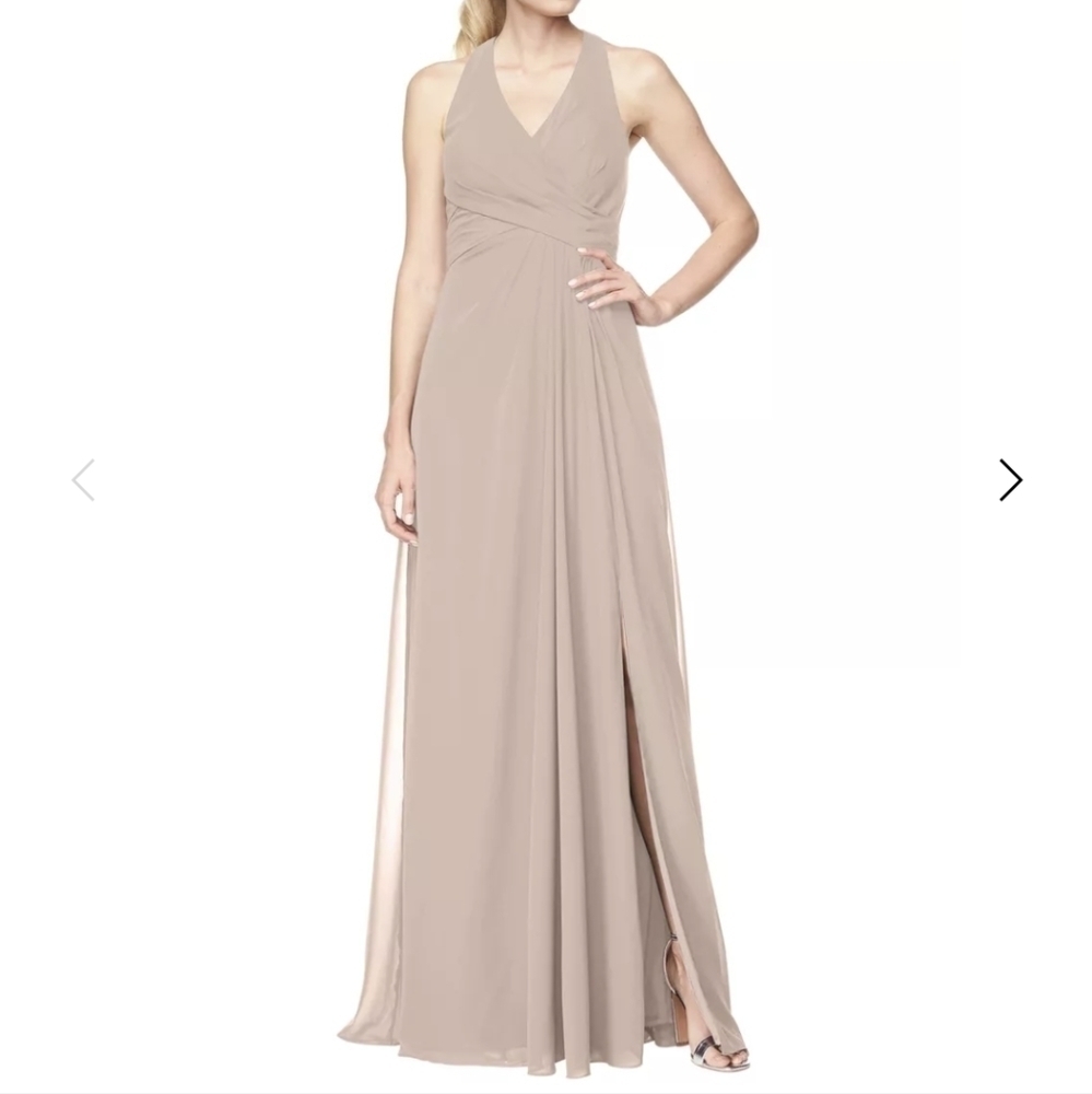 BILL Levkoff Taupe Chiffon Formal Maxi Gown 8